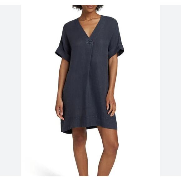 Faherty Sanibel Linen Dress V-Neck Short Sleeve Pockets - Picture 1 of 11